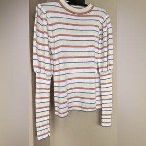 See By Chloe Sweater Cream/Mauve/Taupe Striped Puff Long Sleeve Cotton/Viscose L